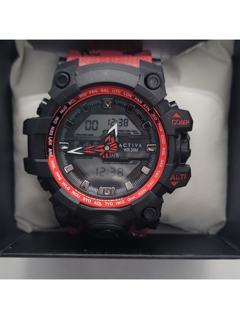 87 Activa Men's Sports Analog & Digital Quartz Water-Resistant Black and Red